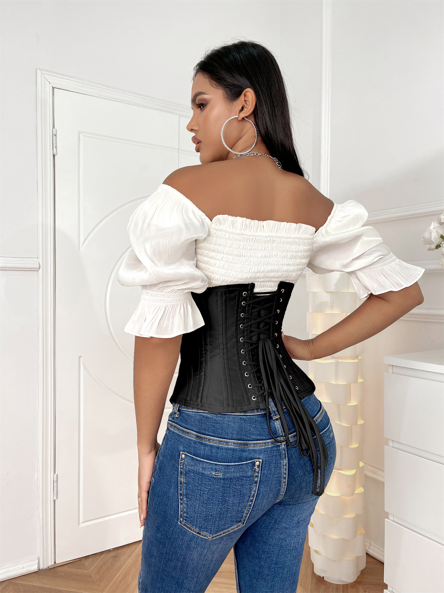 Женская Классическая Сталь Косточки Черный Корсет-Талия Cincher Бюстье